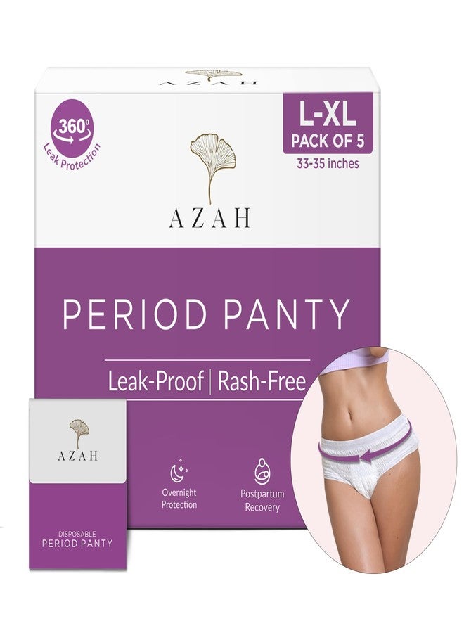Azah Period Panty for Girls [L-XL, Pack of 5] | Leak Proof & Rash Free | Disposable Period Panty for Women Heavy Flow | 12 Hrs Protection | Super Absorbent 360° Coverage | With Disposable Bag - Image 1